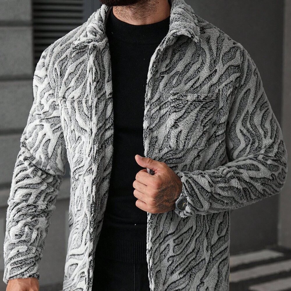 Multicolor Casual Men's Zebra Print Fleece Jacket